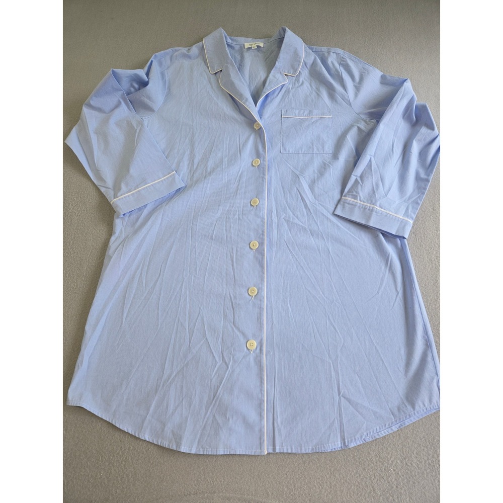 Haven‎ Well Within Nightshirt Womens XL Blue Striped Cotton Button Front Piping